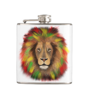 Flasques Tête de lion rasta rouge jaune vert dessin Jamaïqu