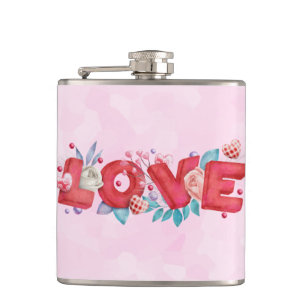 Flasques Texte d'amour rouge en lettres bloc gras Aquarelle