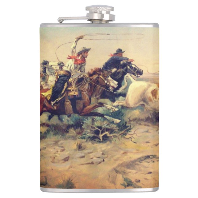 Flasques The Herd Quitter (par C. M. Russell, c. 1897) (Devant)