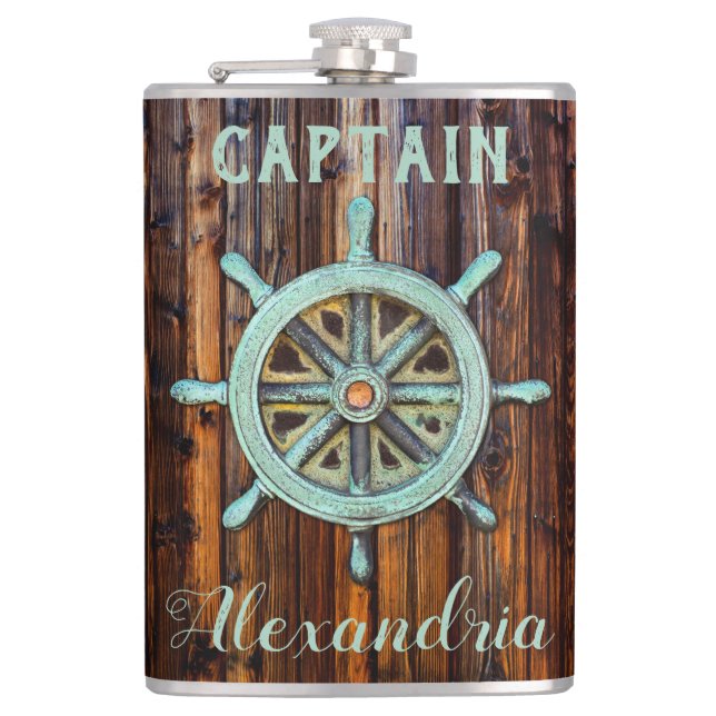 Flasques Thème Nautique Bronze Captains Wheel Tall (Devant)