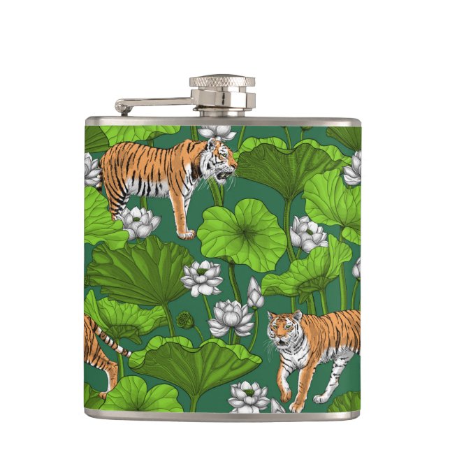 Flasques Tigres dans l'étang blanc de lotus (Devant)