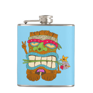 Flasques Tiki Amoureux de la Paix, Hippie Floral, Bleu Drôl