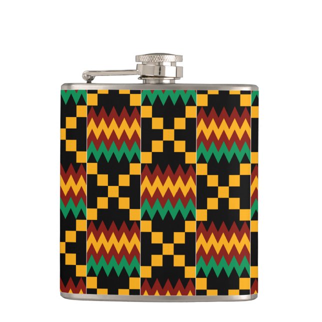 Flasques Tissu Kente noir, vert, rouge et jaune (Devant)