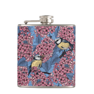 Flasques Tit birds dans le jardin lilas