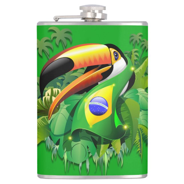 Flasques Toco Toucan avec drapeau brésilien (Devant)