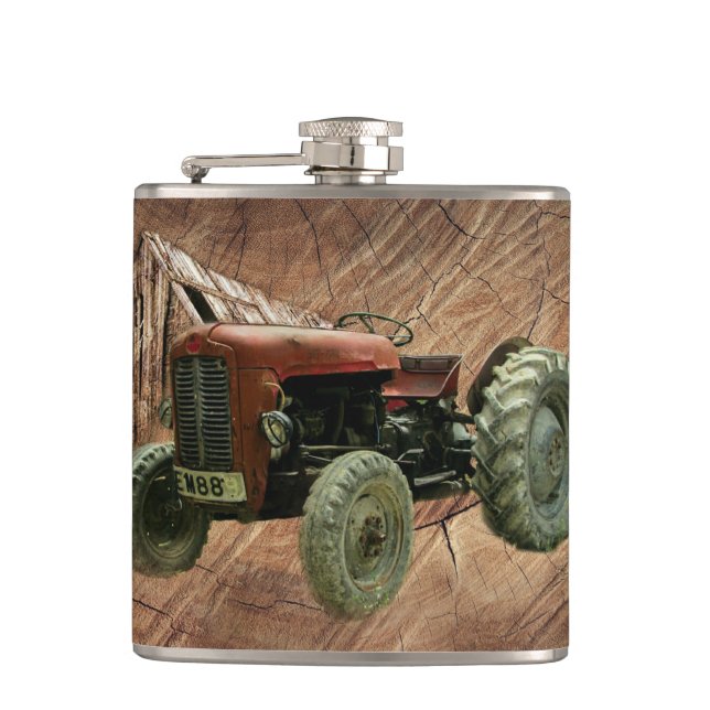Flasques Tracteur rouge vintage Rustic Barn Shop (Devant)