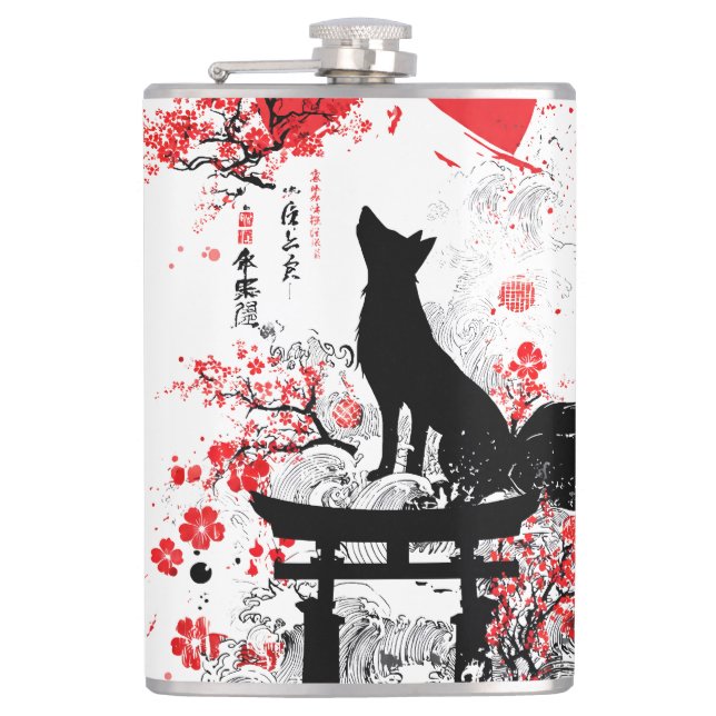 Flasques Traditional Red Black Japanese Kitsune Fox with Mo (Devant)