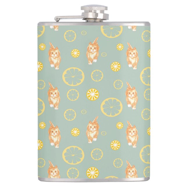 Flasques tranche de citron et motif de chat (Devant)