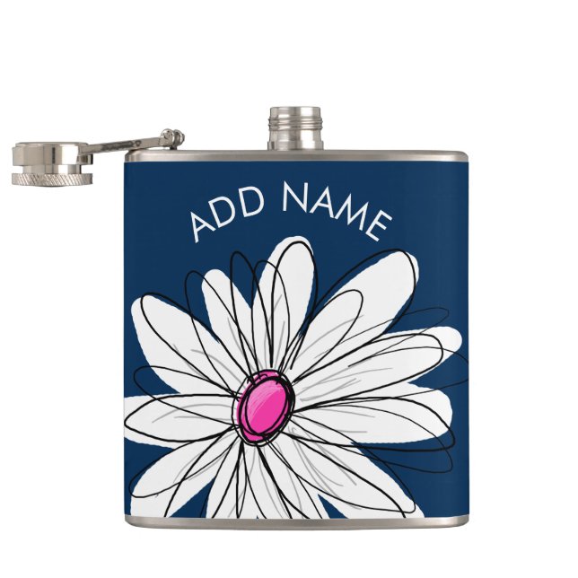 Flasques Trendy Daisy Floral Illustration - navy and pink (Ouvert)