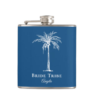 Flasques Tribu de mariée bleu blanc palmier personnalisé