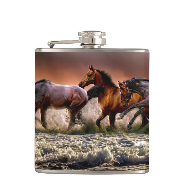 Flasques Trois chevaux en cavale dans l'océan (Devant)