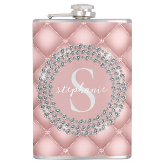 Flasques Tufted Sparkly Diamonds Blush Pink Monogram 