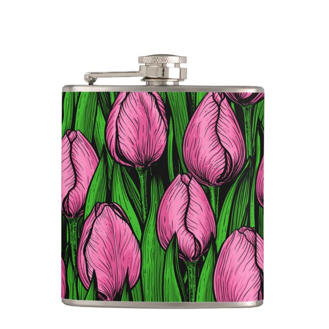 Flasques Tulières roses avec feuilles verts (Devant)