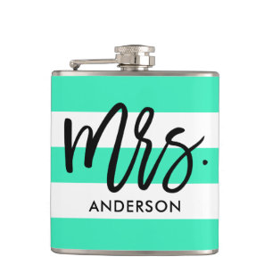 Flasques Turquoise Awning Stripes et Mme Text