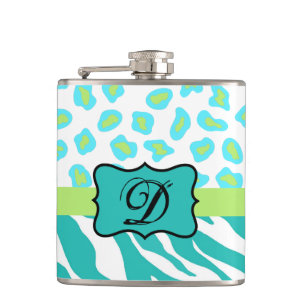 Flasques Turquoise Blanc Vert Zèbre Léopard Monogramme de p