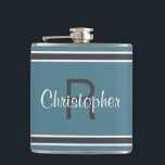 Flasques Turquoise Personnalisé Monogramme Nom Boisson Init<br><div class="desc">Single Initial & Name Les flacons en acier inoxydable monogramme sont intemporels, classiques et élégants. Notre design unique est le cadeau personnalisé parfait pour cette occasion spéciale. Magasinez notre collection intégrée de couleurs coordonnées et d'accessoires de golf - sport. Une combinaison personnalisée monogrammée initiale et nom est ajoutée à un...</div>