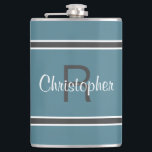 Flasques Turquoise Personnalisé Monogramme Nom Boisson Init<br><div class="desc">Single Initial & Name Les flacons en acier inoxydable monogramme sont intemporels, classiques et élégants. Notre design unique est le cadeau personnalisé parfait pour cette occasion spéciale. Magasinez notre collection intégrée de couleurs coordonnées et d'accessoires de golf - sport. Une combinaison personnalisée monogrammée initiale et nom est ajoutée à un...</div>
