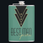 Flasques Tuxedo Art Déco moderne Best Man<br><div class="desc">Idée de cadeau pour le Best Man de votre mariage, cette conception se compose d'un trio de triangles d'inspiration art déco, bordé d'une teinte dorée et parsemé de points. Ajoutez le nom de votre meilleur homme à la place de l'exemple de texte. Vous pouvez modifier la couleur arrière - plan...</div>