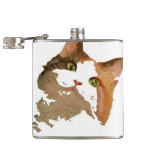 Flasques Un chat Calico Vert Portrait Artistique