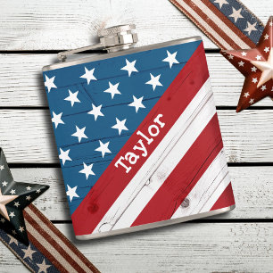 Flasques USA Patriotique Juillet 4 Russe Bois Drapeau améri