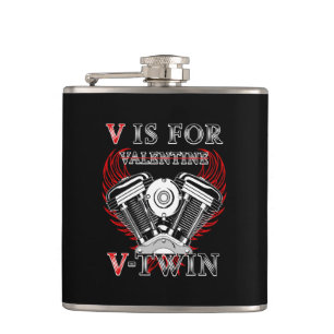 Flasques V is for Valentine, cycle moteur V-Twin. Biker