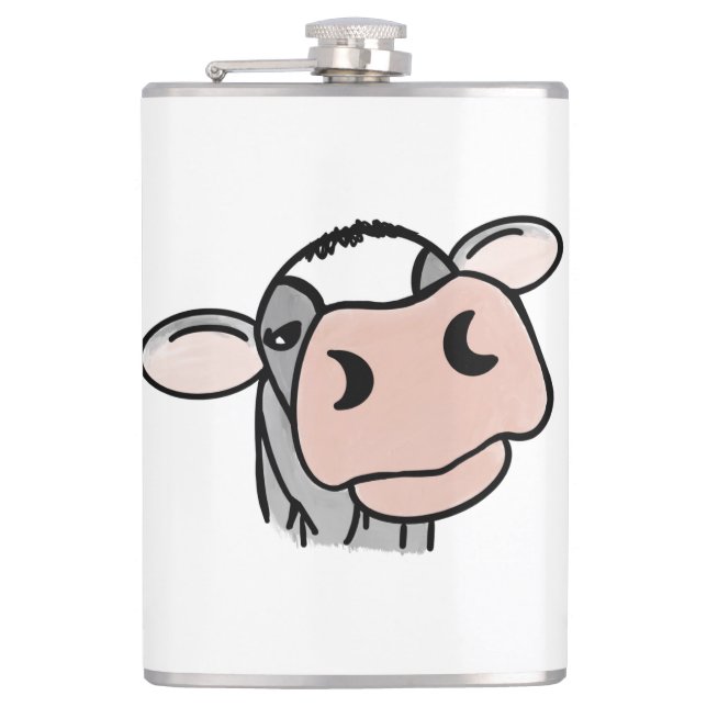Flasques vache de dessin animé noir blanc rose baiser gris  (Devant)