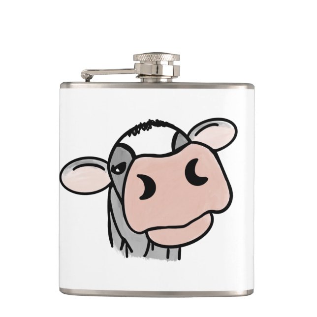 Flasques vache de dessin animé noir blanc rose baiser gris  (Devant)