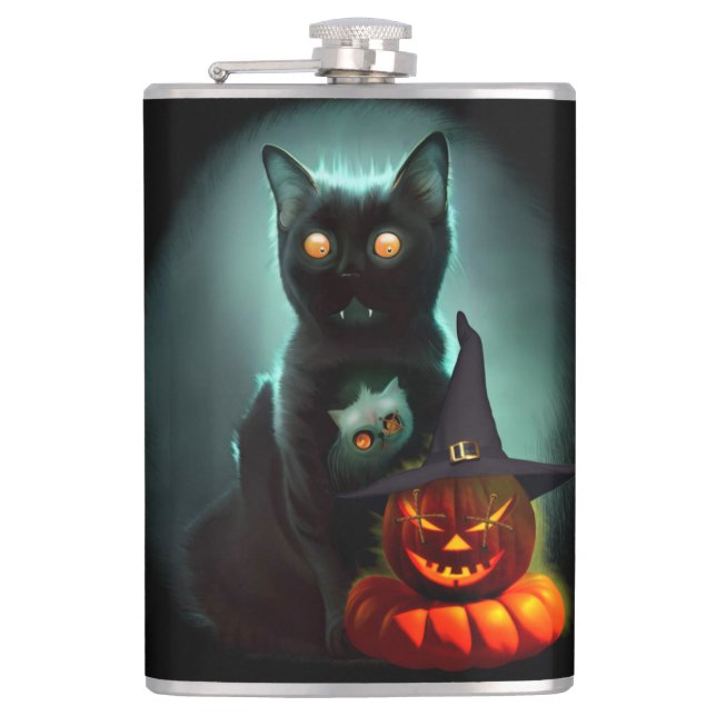 Flasques Vampire Chat et Assistant Citrouille Halloween Sur (Devant)