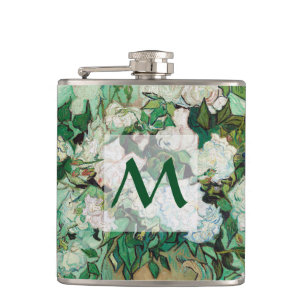 Flasques Van Gogh Vase avec rose Roses Floral Art Monogramm