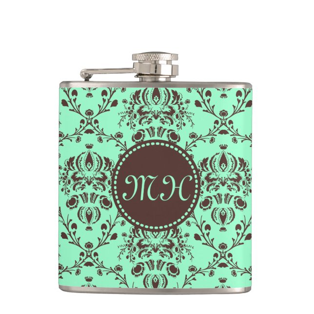 Flasques Vert brun chocolat élégant de menthe de damassé de (Devant)