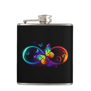 Flasques Vibrant infinity with rainbow butterfly on black