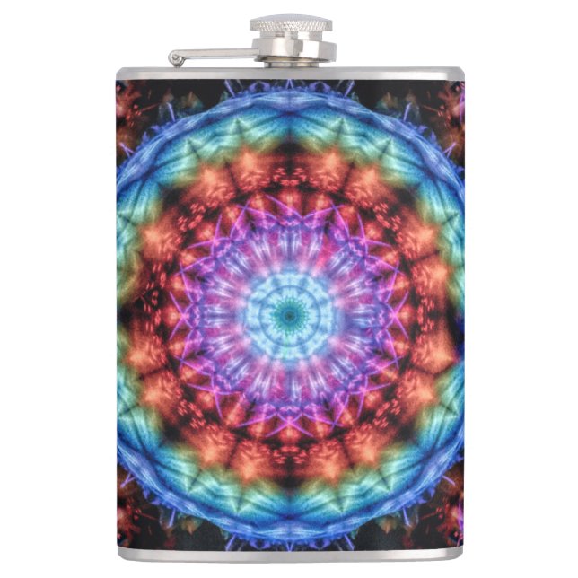 Flasques Vibrant Tie Dye Kaleidoscope Rainbow Mandala (Devant)