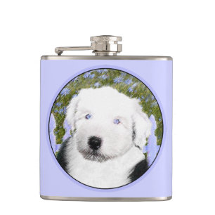 Flasques Vieux anglais Sheepdog Puppy Peinture - Chien Art