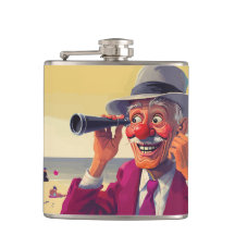 Vieux homme avec Spyglass sur la plage, Drôle