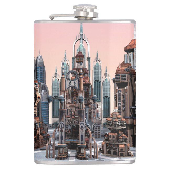 Flasques Ville de fantasy futuriste Art de la skyline de sc (Devant)
