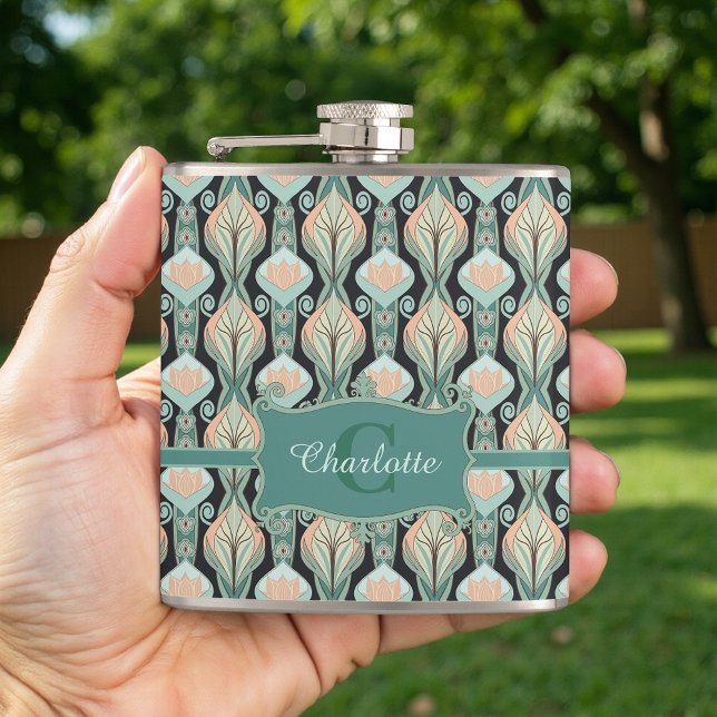 Flasques Vintage Abstract Botanical Monogram Floral Pattern (Créateur téléchargé)