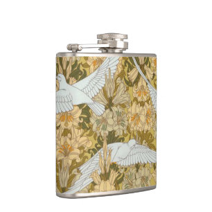 Flasques Vintage art déco doves and flowers