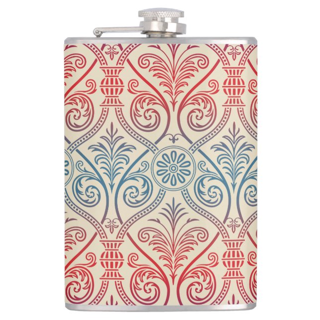 Flasques Vintage Damask Wallpaper - bleu violet rouge (Devant)
