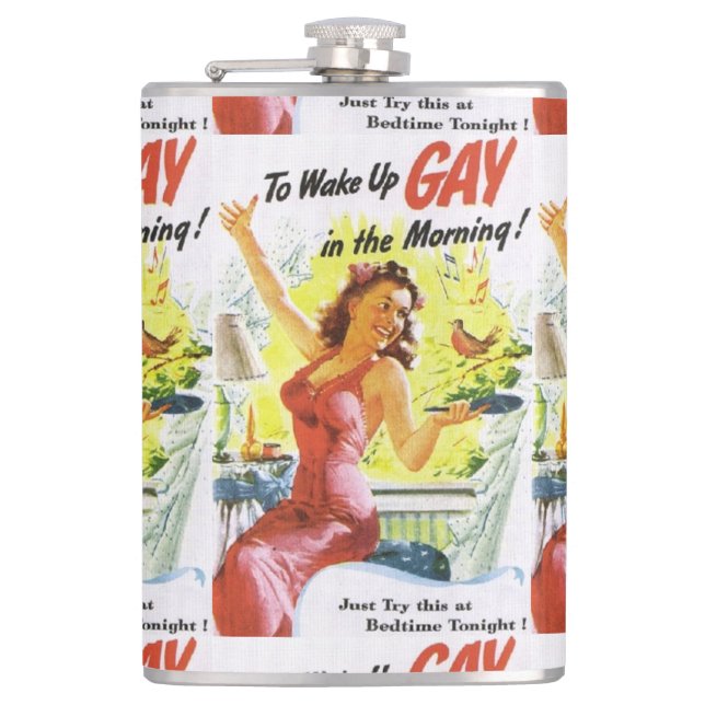 Flasques Vintage "Se réveiller gay" (Devant)