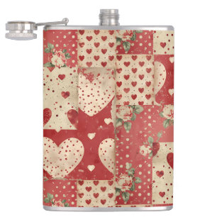 Flasques Vintage Shabby Chic Red Patchwork Motif