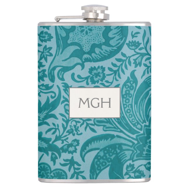 Flasques Vintage William Morris Turquoise Monogramme botani (Devant)