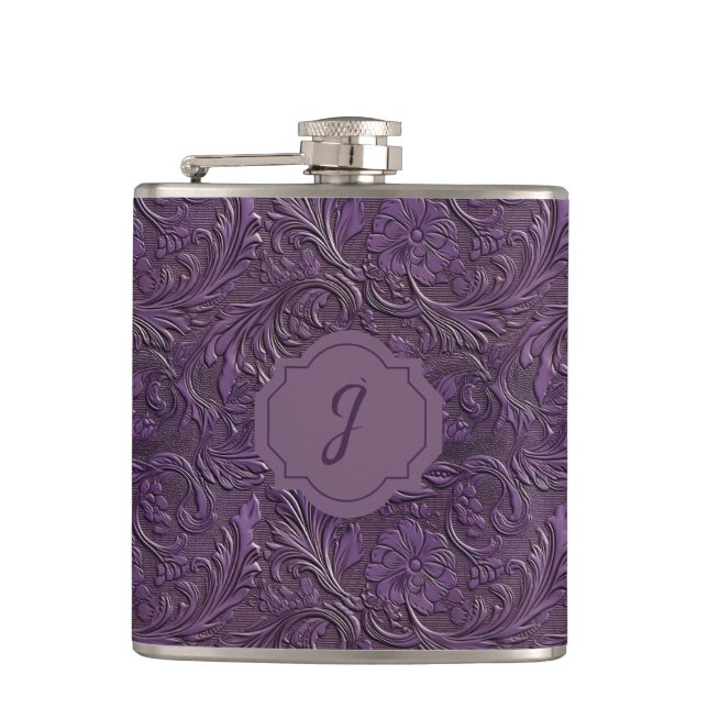 Flasques Vinyle de cuir faux tooled violet  (Devant)