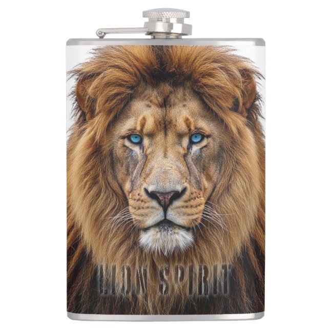 Flasques Visage de lion majestueux aux yeux bleus | Faune A (Devant)