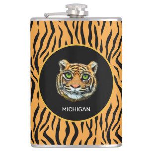 Flasques Visage de tigre sauvage orange sur motif peau de t
