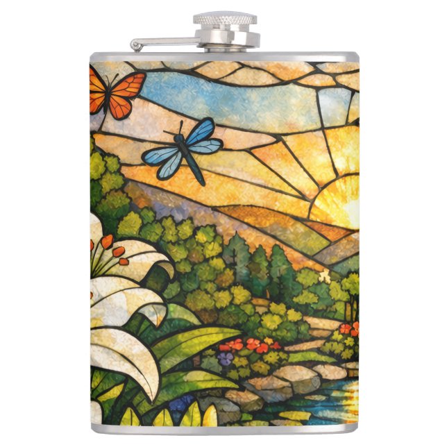 Flasques Vitrail Lys Papillons Soleil (Devant)
