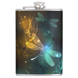 Flasques Vol de libellule verte lumineuse