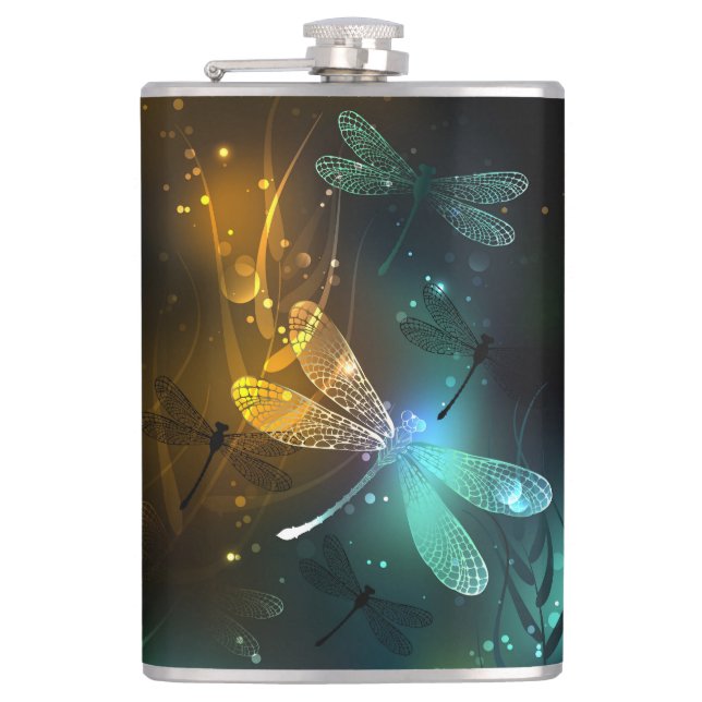 Flasques Vol de libellule verte lumineuse (Devant)