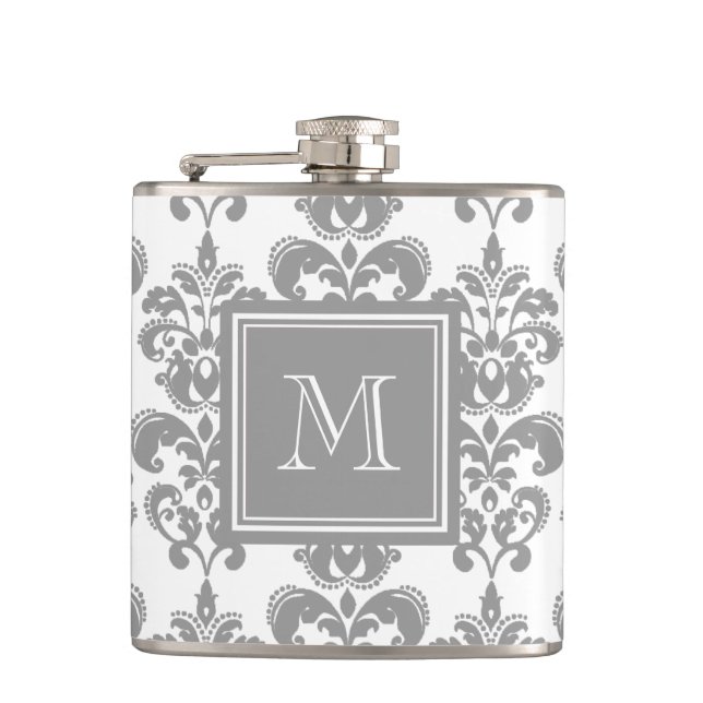Flasques Votre monogramme, motif gris 2 de damassé (Devant)