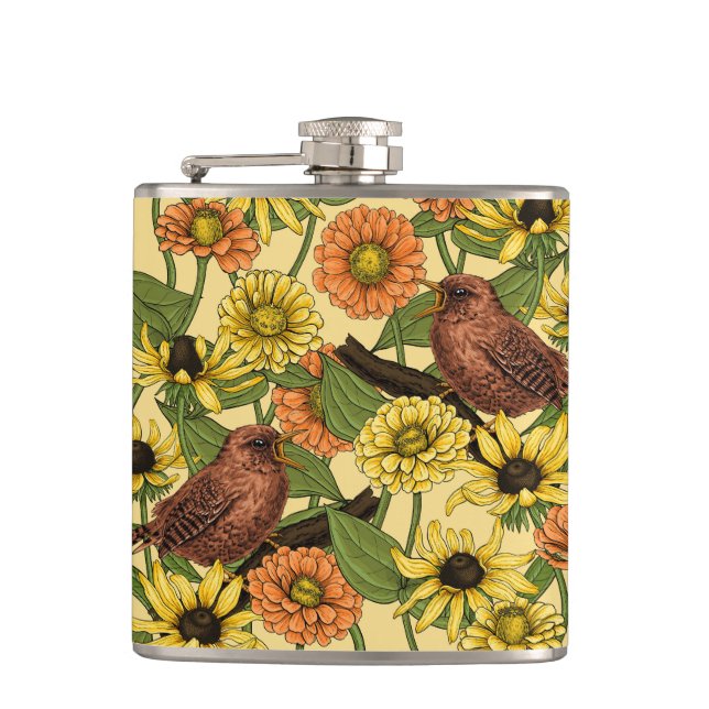 Flasques Wens et fleurs sur jaune pâle (Devant)