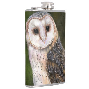 Flasques Western Barn Owl - Migned Watercolor Painting Art